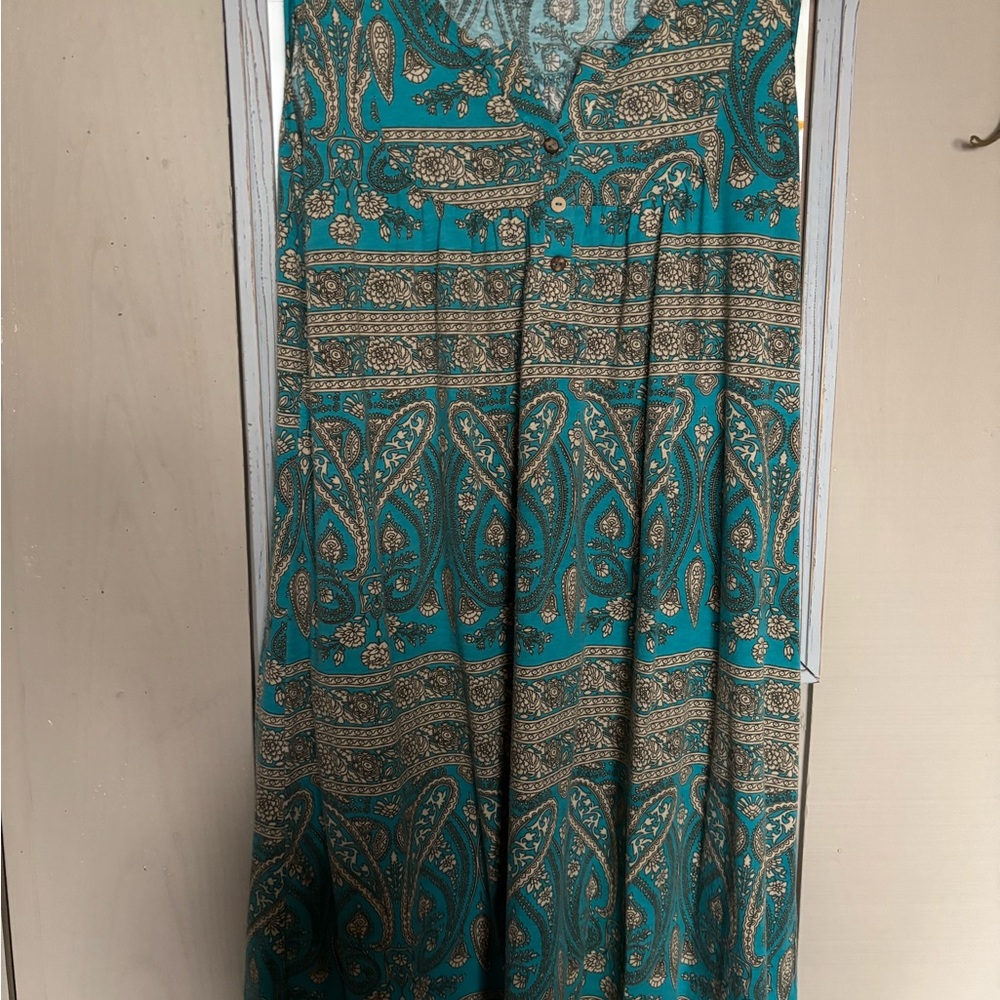 Elegant Teal Paisley Midi Dress